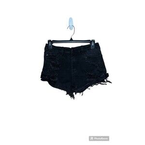 Women’s KanCan black mid-rise distressed denim shorts grunge festival summer